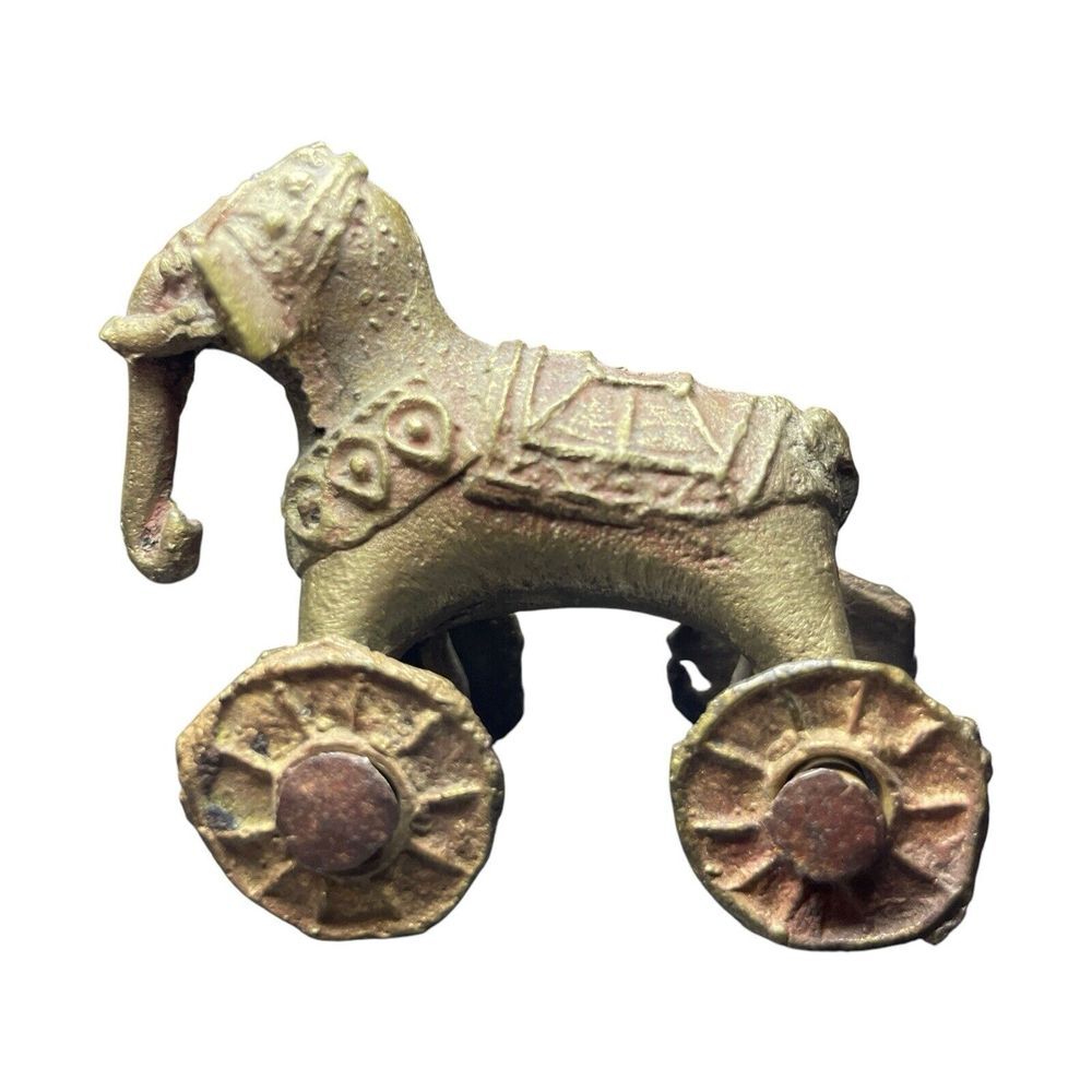 Antique Vintage India Shrine Temple Toy Brass Metal Elephant Rider Wheels Hindu - Picture 16 of 16